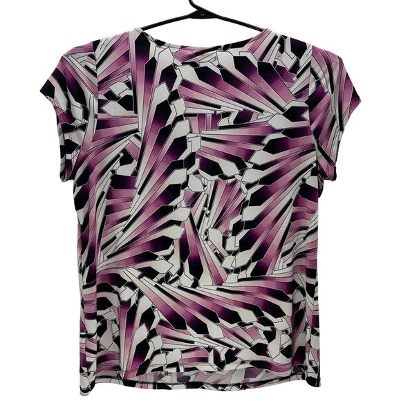 Worthington Polyester Spandex Purple Pink Geometric Short Sleeve Shirt Women 2X - Picture 2 of 6